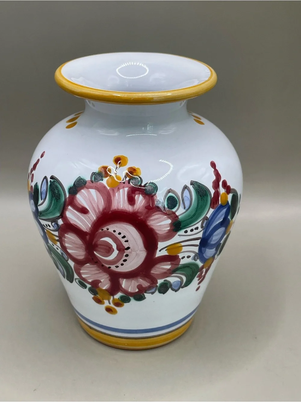 VTG Slovakia Ludova Majolika 4” Vase Jar Hand Painted Pottery Signed Floral